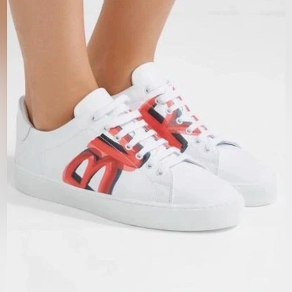 Burberry White Leather Sneakers with Red Graffiti Print Logo • 38